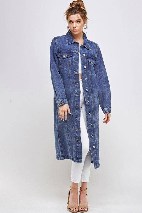 Long Trench Coat Denim Jean Jacket