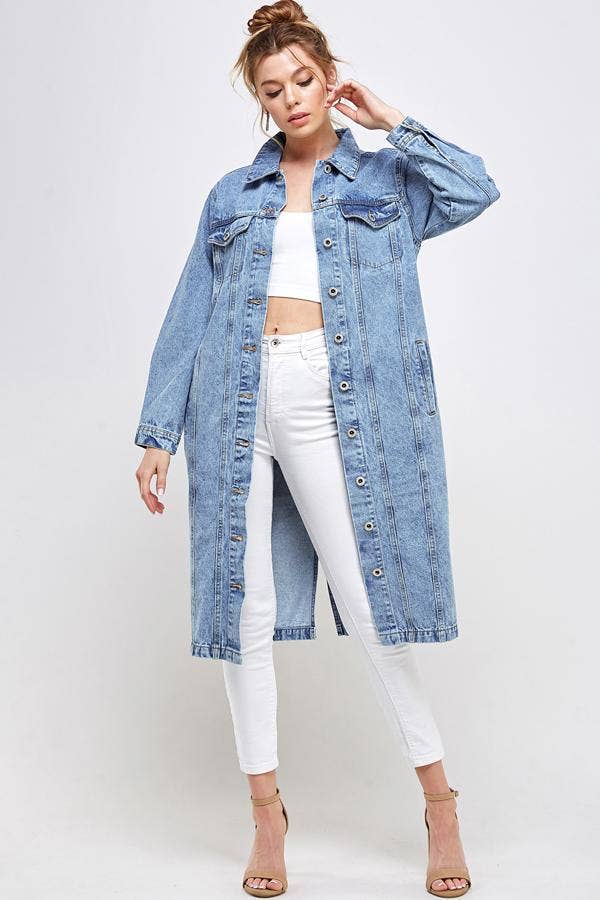 Long Trench Coat Denim Jean Jacket