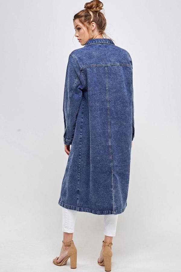 Long Trench Coat Denim Jean Jacket