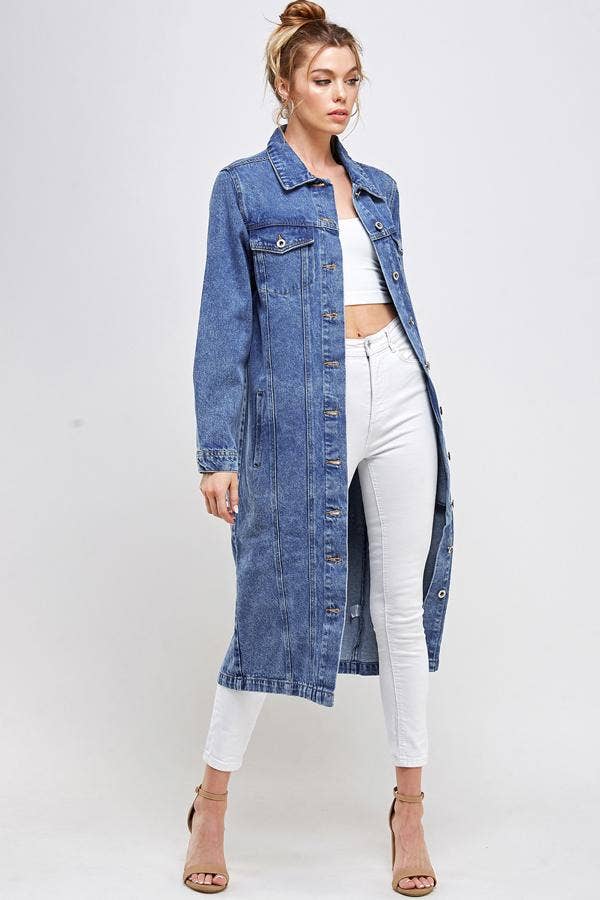 Long Trench Coat Denim Jean Jacket