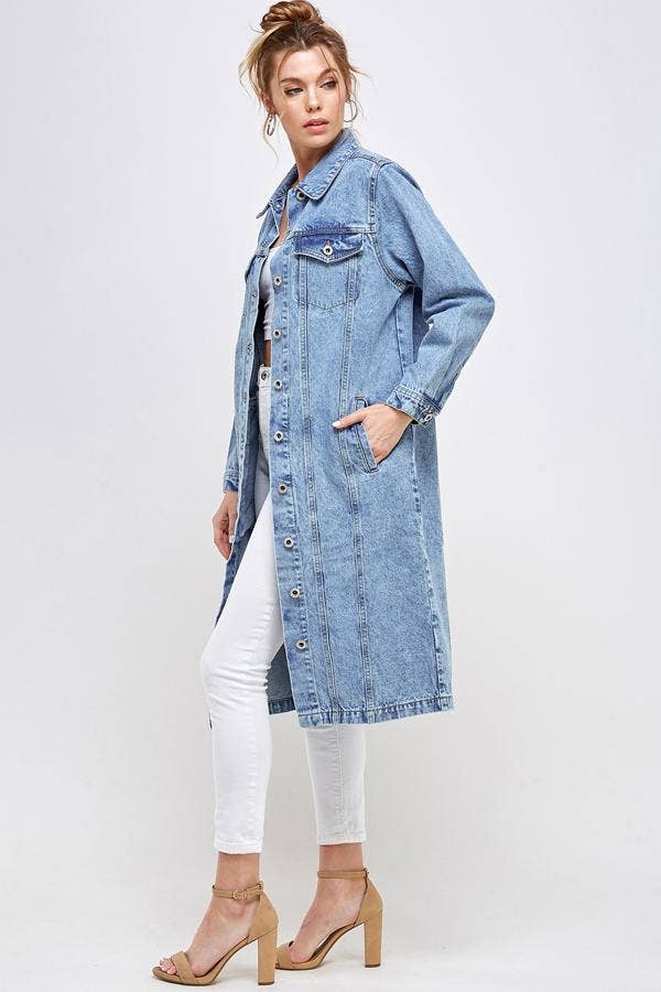 Long Trench Coat Denim Jean Jacket