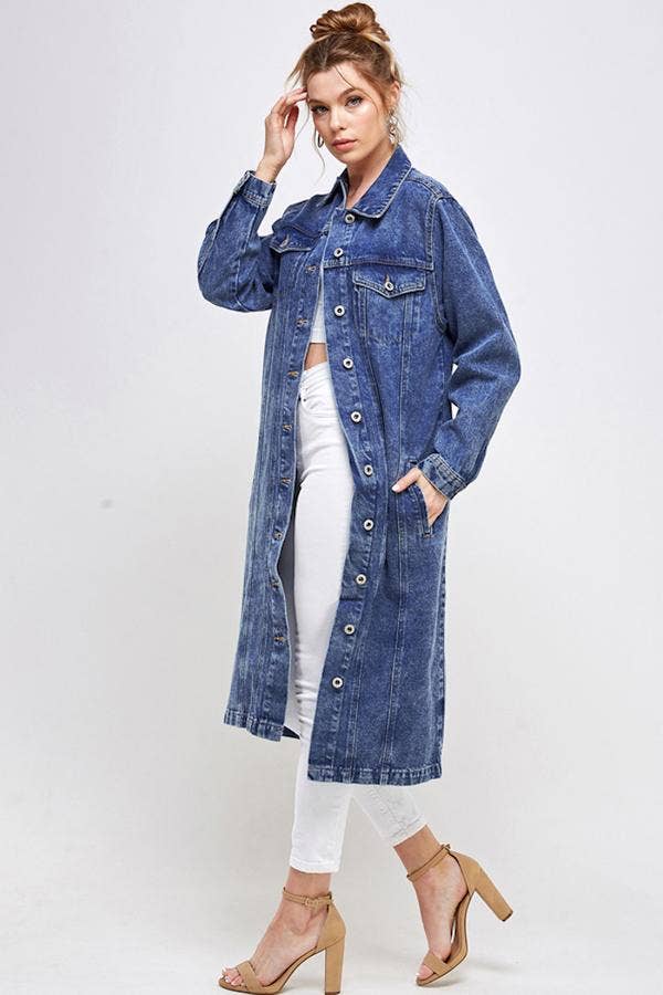 Long Trench Coat Denim Jean Jacket