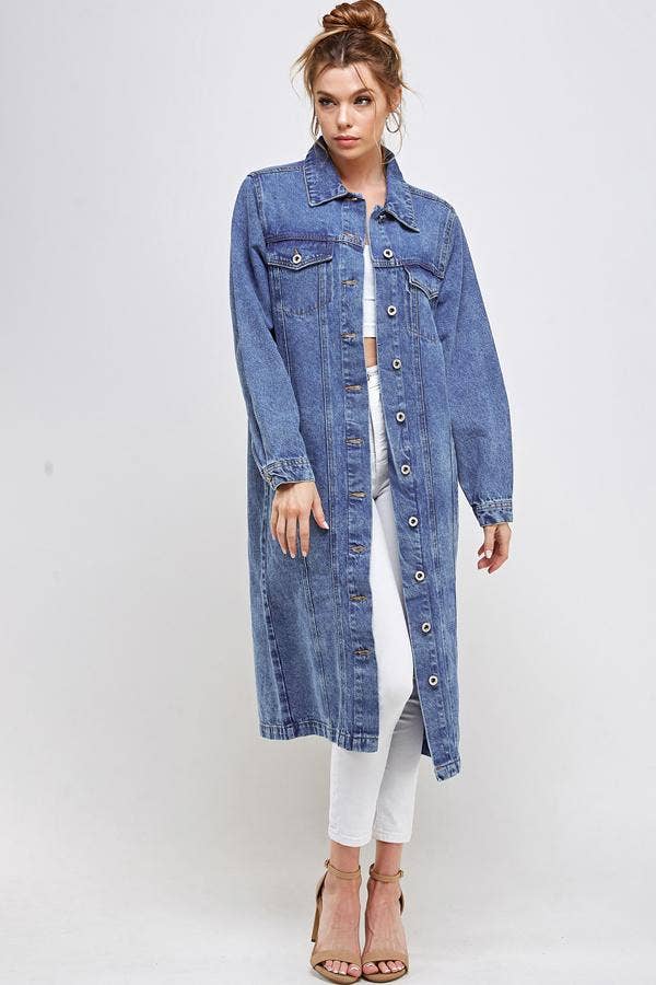 Long Trench Coat Denim Jean Jacket