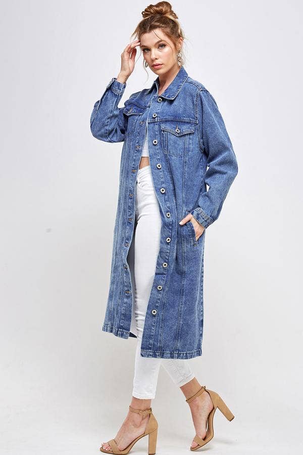 Long Trench Coat Denim Jean Jacket