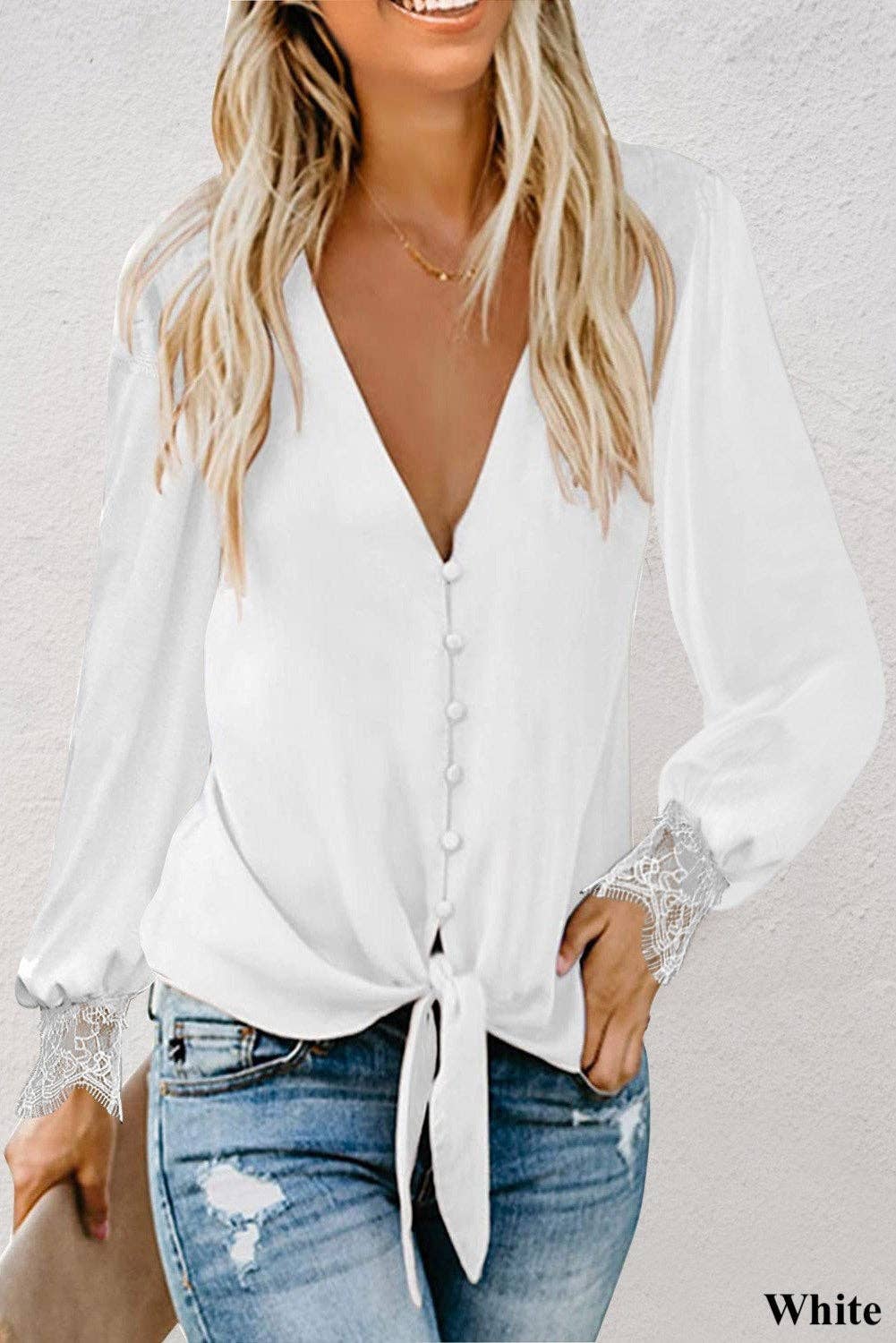 Knotted Lace Sleeve Top