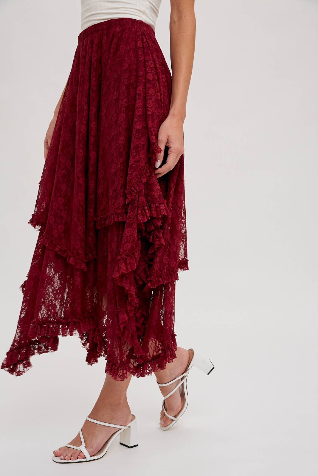 LACE TIER MIDI SKIRT