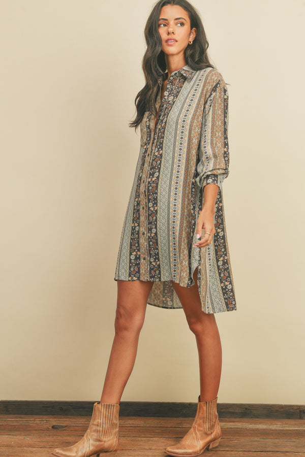 Wind Up Button Down Shirt Dress