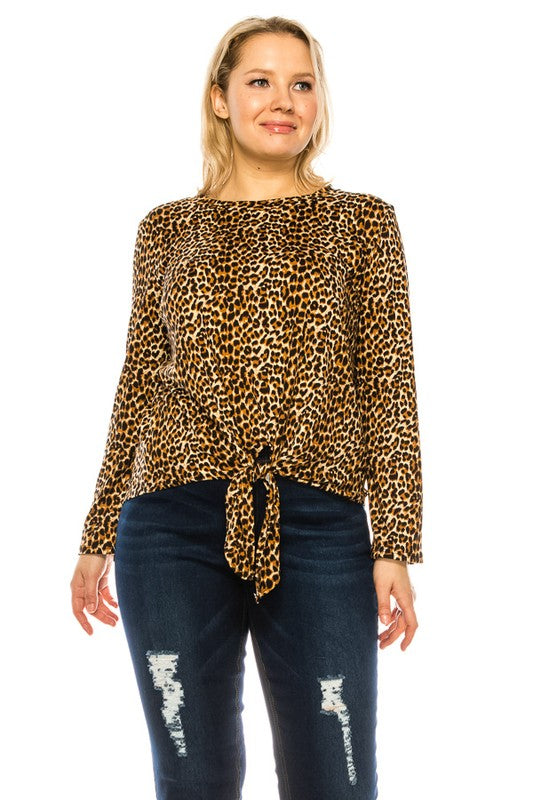 Animal Print Top with Front Tie - Leopard