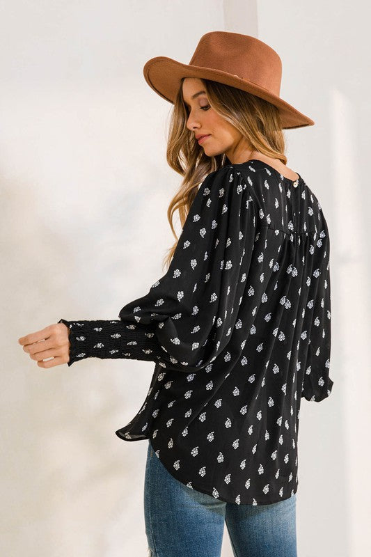 Lantern Sleeve Print Blouse