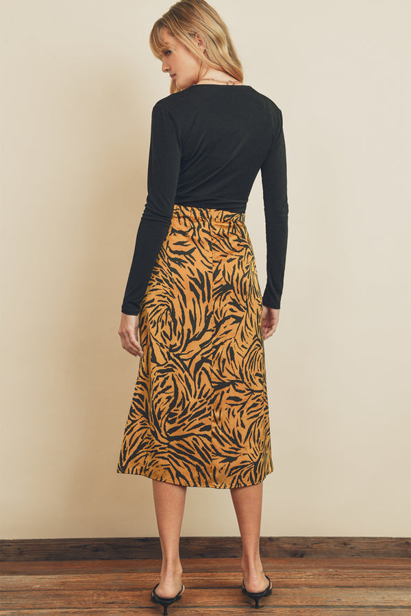 Midi Skirt- Animal Print- Tan/Black