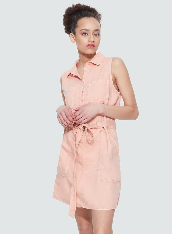 Tencel Sleeveless Shirtdress - Coral Wash