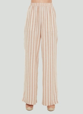 Striped Wide Leg Pant- Taupe