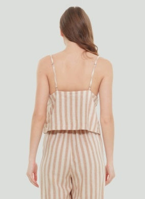 Button Front Striped Cami- Taupe