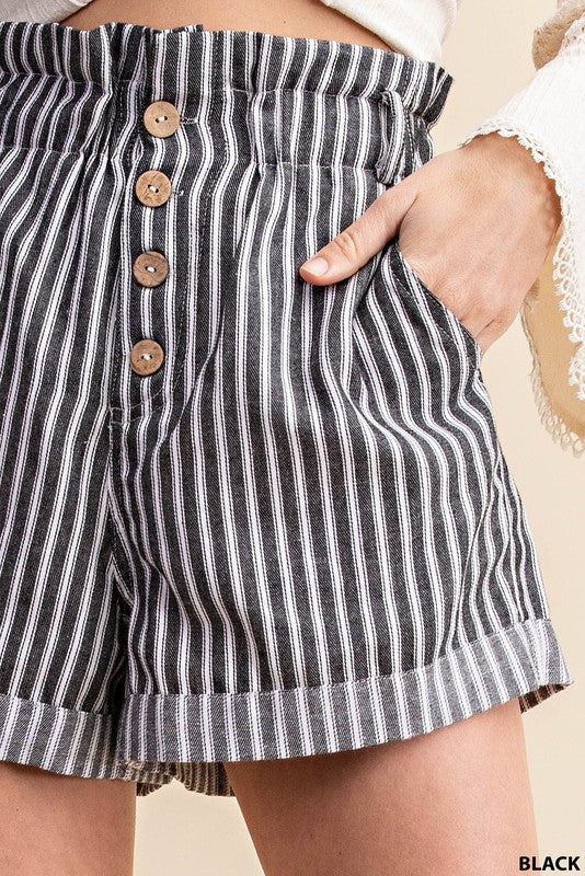 Cotton Striped Button Down Shorts